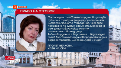 Право на отговор на Пролет Велкова, член на СЕМ