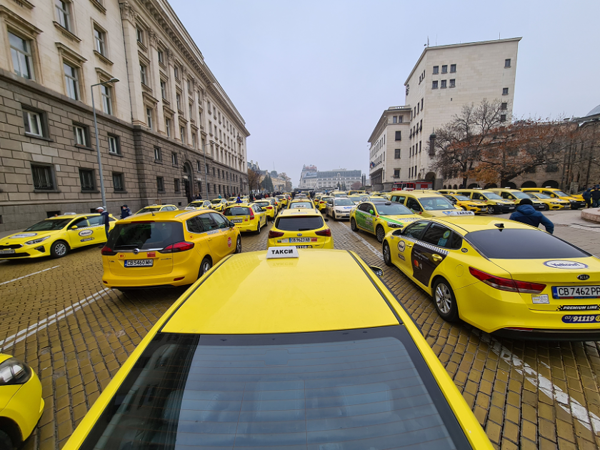 protest rally bus carriers taxis blocked traffic downtown sofia