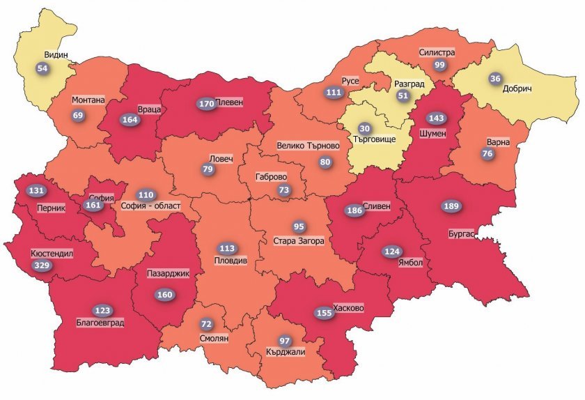 Covid-19: Four more districts in Bulgaria now back in the red zone