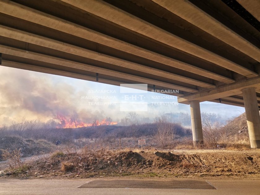 big wildfire burning near struma motorway western bulgaria