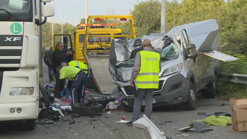 traffic heavy goods vehicles suspended near danube bridge rousse after accident between van lorry