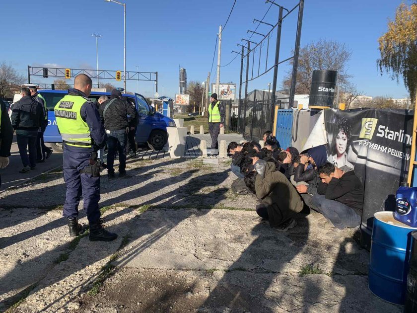 A group of illegal migrants detained at the entrance to Sofia