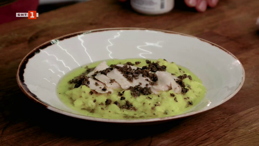 Пиле с картофено пюре и гъбен пастет с трюфели