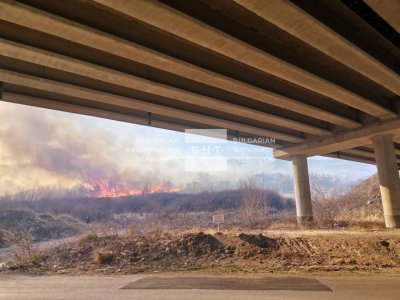 Big wildfire is burning near Struma motorway, Western Bulgaria