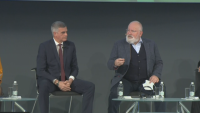 Stefan Yanev and Frans Timmermans speak at an international forum in Sofia on the Green Deal