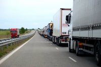 Traffic chaos at Danube Bridge, some lorries held at appropriate places to avoid conjection at the border crossing