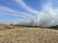 Big wild fire burning near three villages in Burgas region, a house is affected